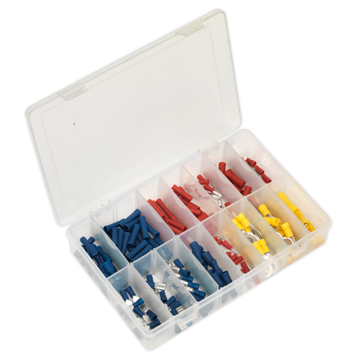 Sealey - AB038MT Crimp Terminal Assortment 200pc Blue, Red & Yellow Consumables Sealey - Sparks Warehouse