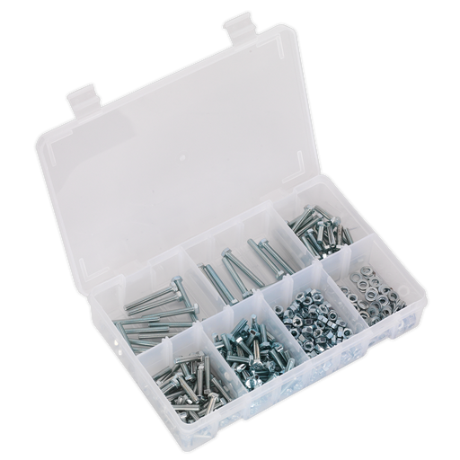 Sealey - AB049SNW Setscrew, Nut & Washer Assortment 444pc High Tensile M5 Metric Consumables Sealey - Sparks Warehouse