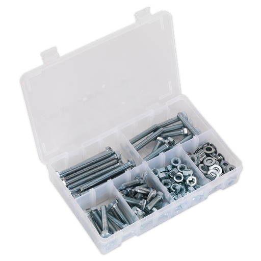 Sealey - AB051SNW Setscrew, Nut & Washer Assortment 220pc High Tensile M8 Metric Consumables Sealey - Sparks Warehouse