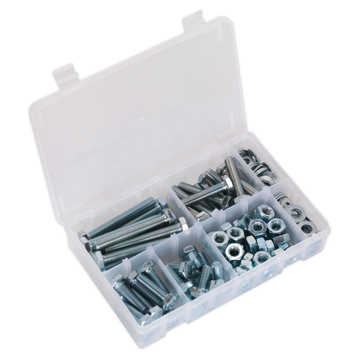 Sealey - AB052SNW Setscrew, Nut & Washer Assortment 150pc High Tensile M10 Metric Consumables Sealey - Sparks Warehouse