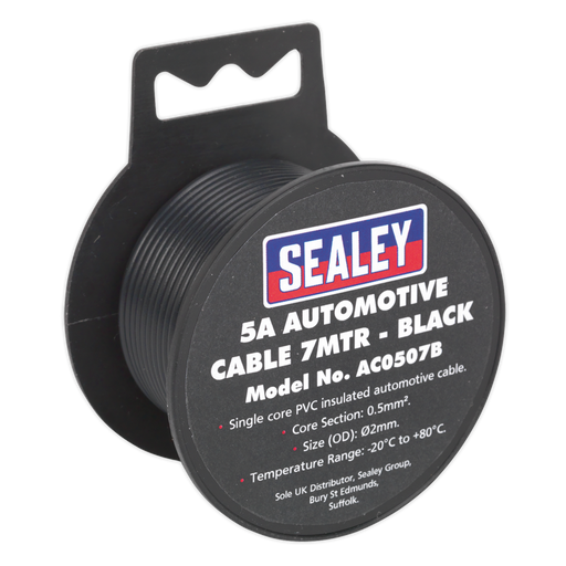 Sealey - AC0507B Automotive Cable Thick Wall 5A 7m Black Consumables Sealey - Sparks Warehouse