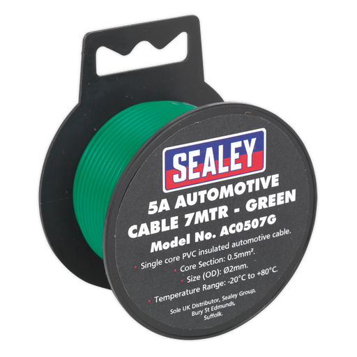 Sealey - AC0507G Automotive Cable Thick Wall 5A 7m Green Consumables Sealey - Sparks Warehouse