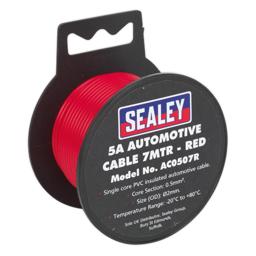 Sealey - AC0507R Automotive Cable Thick Wall 5A 7m Red Consumables Sealey - Sparks Warehouse