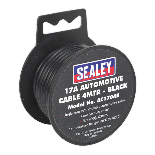 Sealey - AC1704B Automotive Cable Thick Wall 17A 4m Black Consumables Sealey - Sparks Warehouse
