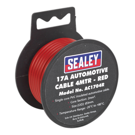 Sealey - AC1704R Automotive Cable Thick Wall 17A 4m Red Consumables Sealey - Sparks Warehouse