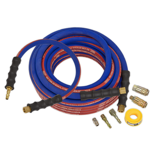 Sealey - AHK02 Air Hose Kit Heavy-Duty 15m x Ø10mm with Connectors Compressors Sealey - Sparks Warehouse