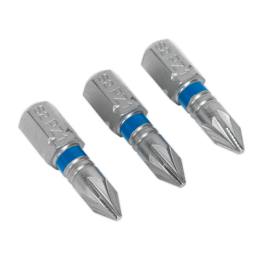 Sealey - AK210504 Power Tool Bit Pozi #1 Colour-Coded S2 25mm Pack of 3 Hand Tools Sealey - Sparks Warehouse