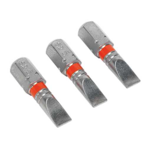 Sealey - AK210508 Power Tool Bit Slotted 5mm Colour-Coded S2 25mm Pack of 3 Hand Tools Sealey - Sparks Warehouse