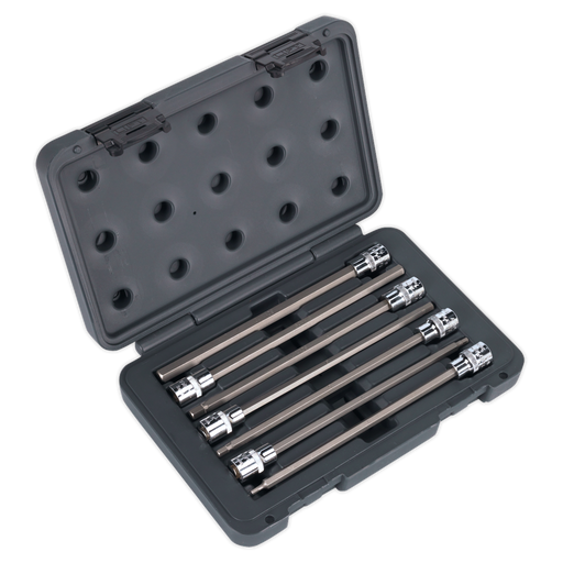 Sealey - AK2187 Hex Socket Bit Set 7pc 3/8"Sq Drive 200mm Hand Tools Sealey - Sparks Warehouse