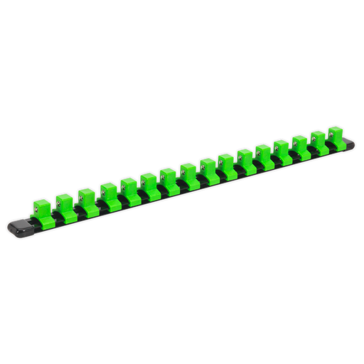 Sealey - AK27054HV Socket Retaining Rail with 16 Clips 1/2"Sq Drive - Hi-Vis Green Hand Tools Sealey - Sparks Warehouse