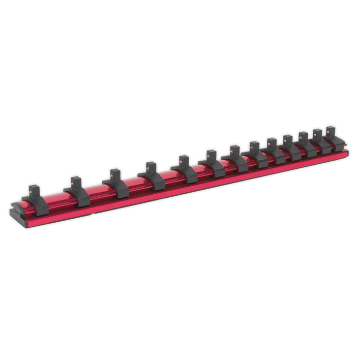 Sealey - AK27082 Socket Retaining Rail Magnetic 1/4"Sq Drive 13 Clips Hand Tools Sealey - Sparks Warehouse