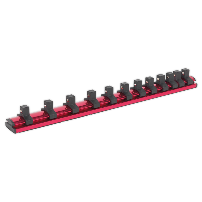 Sealey - AK27083 Socket Retaining Rail Magnetic 3/8"Sq Drive 12 Clips Hand Tools Sealey - Sparks Warehouse