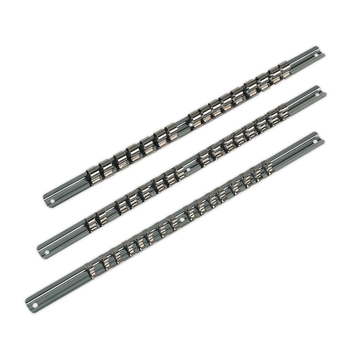 Sealey - AK270 Socket Retaining Rail Set 3pc 1/4", 3/8" & 1/2"Sq Drive Hand Tools Sealey - Sparks Warehouse