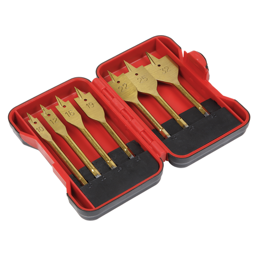 Sealey - AK3707FW 7pc 1/4Hex Shank Flat Wood Drill Bit Set Power Tool Accessories Sealey - Sparks Warehouse