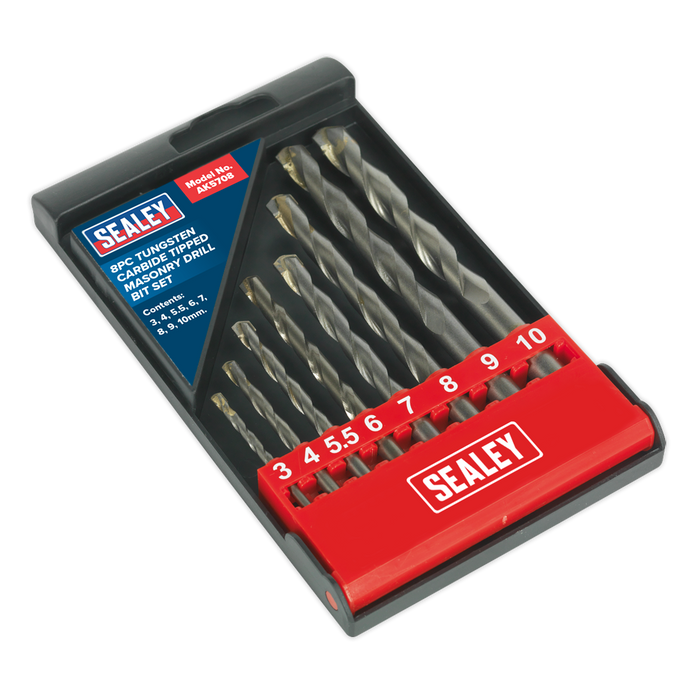 Sealey - AK5708 Tungsten Carbide Tipped Masonry Drill Bit Set 8pc Consumables Sealey - Sparks Warehouse