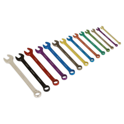 Sealey - AK6314 Combination Spanner Set 14pc Multi-Coloured Metric Hand Tools Sealey - Sparks Warehouse