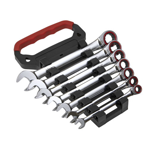 Sealey - AK63941 Ratchet Combination Spanner Set 7pc Metric Hand Tools Sealey - Sparks Warehouse