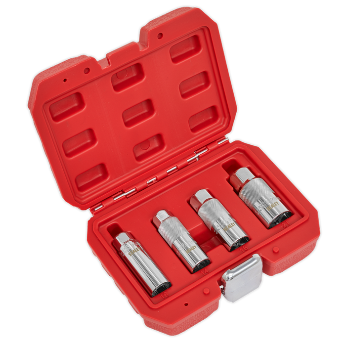Sealey - AK6556 Spark Plug Socket Set 4pc 3/8"Sq Drive Vehicle Service Tools Sealey - Sparks Warehouse