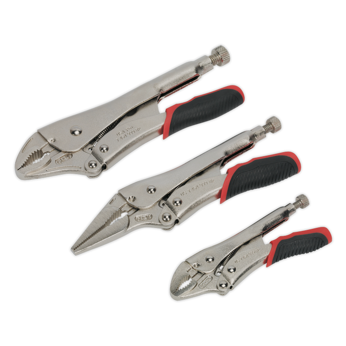 Sealey - AK6863 Locking Pliers Set 3pc Quick Release Hand Tools Sealey - Sparks Warehouse