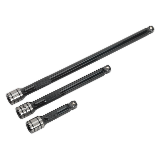 Sealey - AK7691 Wobble/Rigid Extension Bar Set 3pc 3/8"Sq Drive Black Series Hand Tools Sealey - Sparks Warehouse