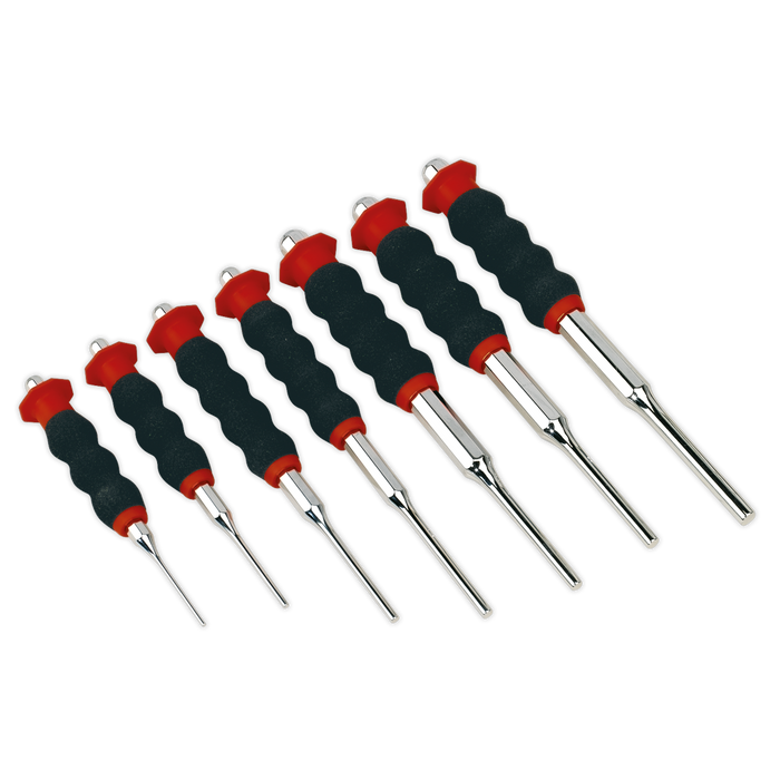 Sealey - AK9131 Sheathed Parallel Pin Punch Set 7pc 2-8mm Hand Tools Sealey - Sparks Warehouse