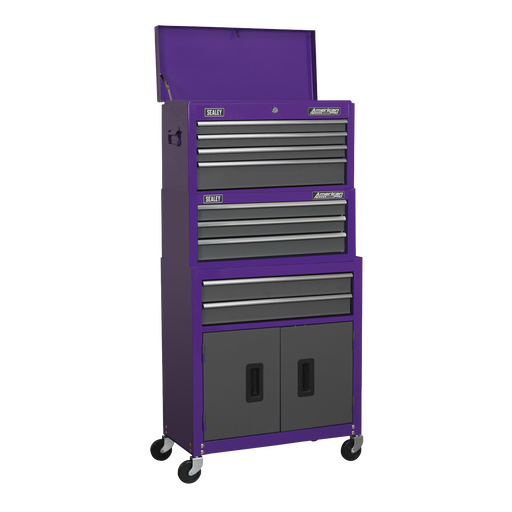Sealey - Topchest, Mid-Box & Rollcab 9 Drawer Stack - Purple Storage & Workstations Sealey - Sparks Warehouse