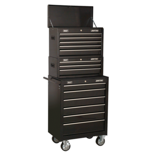 Sealey AP22BSTACK - Topchest, Mid-Box & Rollcab 14 Drawer Stack - Black Storage & Workstations Sealey - Sparks Warehouse
