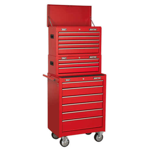 Sealey AP22STACK - Topchest, Mid-Box & Rollcab 14 Drawer Stack - Red Storage & Workstations Sealey - Sparks Warehouse