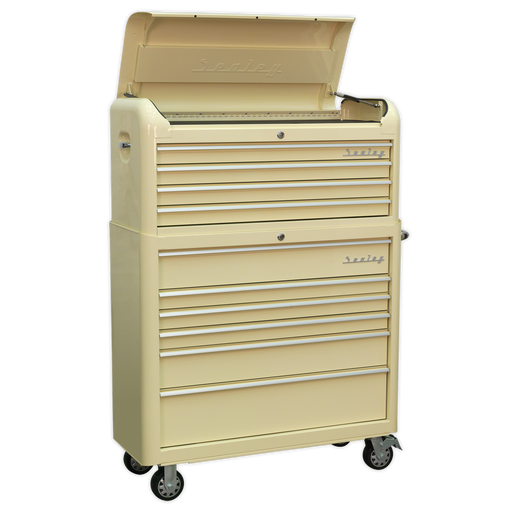 Sealey AP41COMBO - Retro Style Extra-Wide Topchest & Rollcab Combination 10 Drawer - Cream Storage & Workstations Sealey - Sparks Warehouse