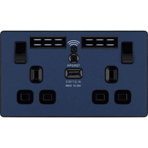 BG Evolve - PCDDB22UWRB - Matt Blue (Black) WIFI Extender Double Switched 13A Power Socket + 1 X USB (2.1A) BG - Evolve - Screwless Matt Blue BG - Sparks Warehouse