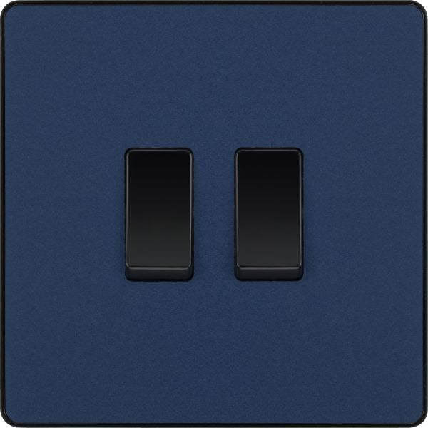 BG Evolve - PCDDB42B - Matt Blue (Black) Double Light Switch, 20A 16AX, 2 Way BG - Evolve - Screwless Matt Blue BG - Sparks Warehouse
