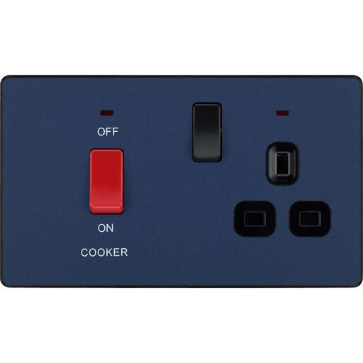 BG Evolve - PCDDB70B - Matt Blue (Black) Cooker Control Socket, Double Pole Switch With LED Power IndicatorS BG - Evolve - Screwless Matt Blue BG - Sparks Warehouse