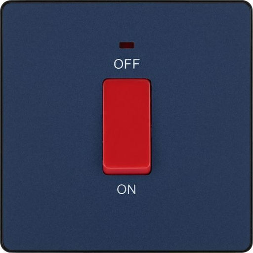 BG Evolve - PCDDB74B - Matt Blue (Black) 45A Square Switch, Double Pole With LED Power Indicator BG - Evolve - Screwless Matt Blue BG - Sparks Warehouse