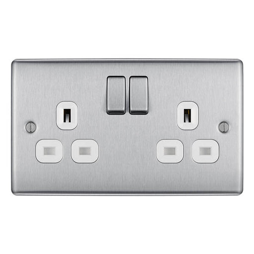 BG Nexus NBS22W 2 Gang 13a Brushed Steel Switched Socket BG Nexus Metal - Brushed Steel BG - Sparks Warehouse