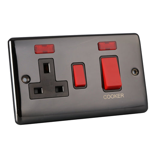 Caradok 45A switch neon 13A switched socket neon Black Nickel, Metal Switch Caradok - The Curve - Black Nickel Caradok - Sparks Warehouse
