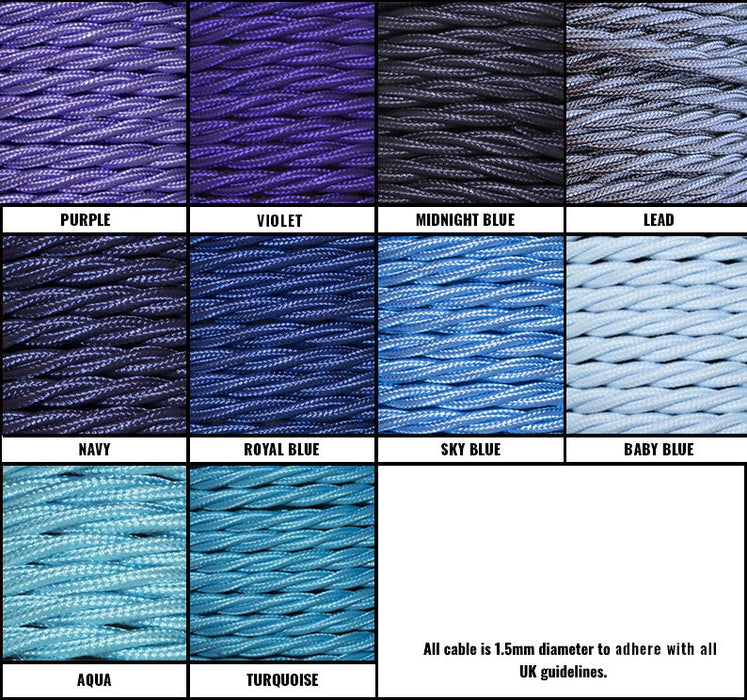 Blue / Purple Braided Fabric Decorative Extension Lead - White 6 Gang Trailing Socket