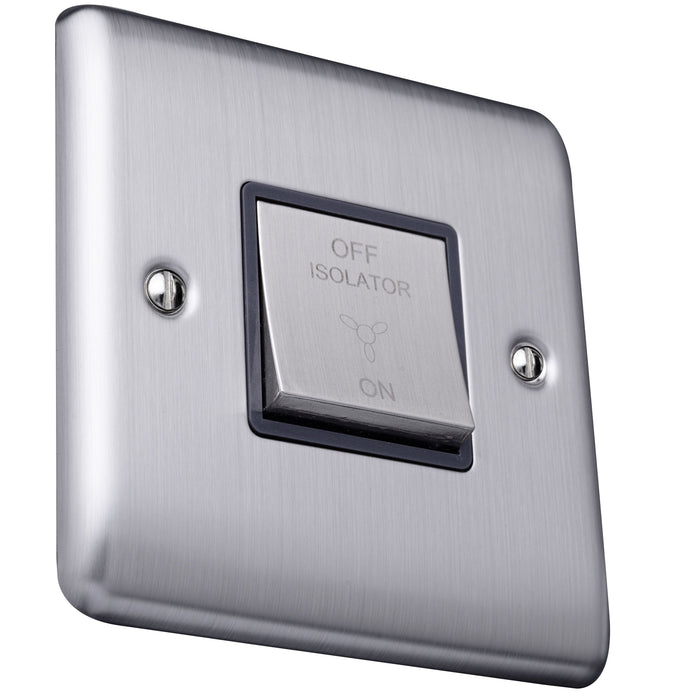 Caradok 1 Gang 3-pole Fan Isolator Switch - Brushed Chrome, Metal Switch, Grey Insert Caradok - The Curve - Brushed Steel Caradok - Sparks Warehouse