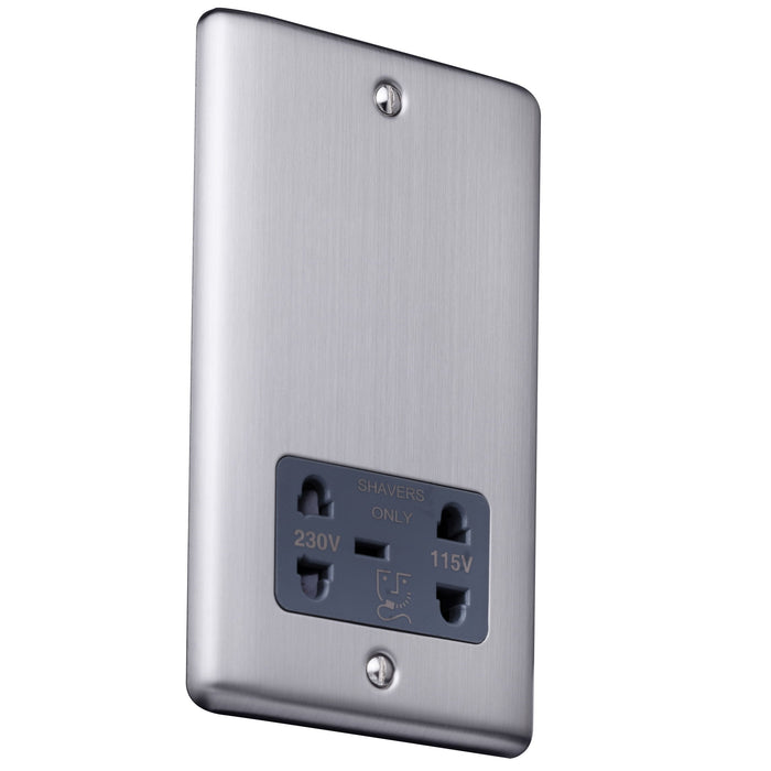 Caradok Shaver socket Brushed Chrome, Metal Switch, Grey Insert Caradok - The Curve - Brushed Steel Caradok - Sparks Warehouse