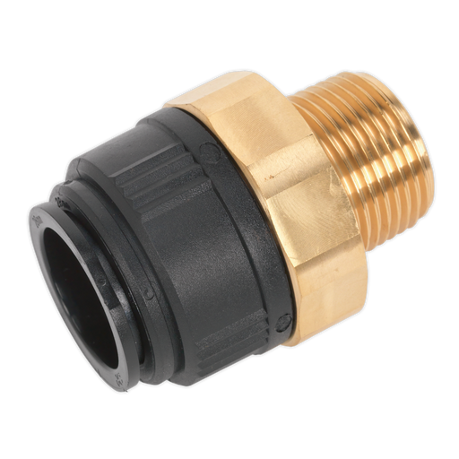 Sealey - CAS28BSA Straight Adaptor 28mm x 1"BSPT Brass (John Guest Speedfit® - MM012808N) Compressors Sealey - Sparks Warehouse