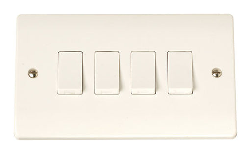 Scolmore Click CCA019 4 Gang 2 Way Plate Switch - White Plastic Curva Scolmore - Sparks Warehouse