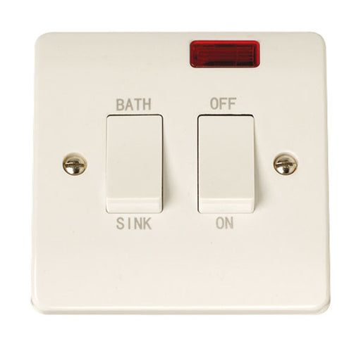 Scolmore Click CCA042 20A Double Pole Water Heater Switch With Neon - White Plastic Curva Scolmore - Sparks Warehouse
