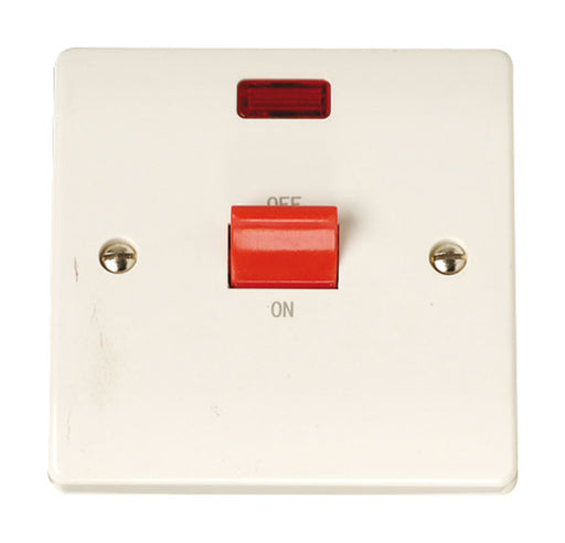 Scolmore Click CCA201 45A 1 Gang Cooker Switch With Neon - White Plastic Curva Scolmore - Sparks Warehouse