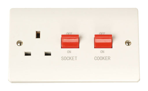 Scolmore Click CCA204  45A 1 Gang Cooker Switch With 13Amp Switched Socket - White Plastic Curva Scolmore - Sparks Warehouse