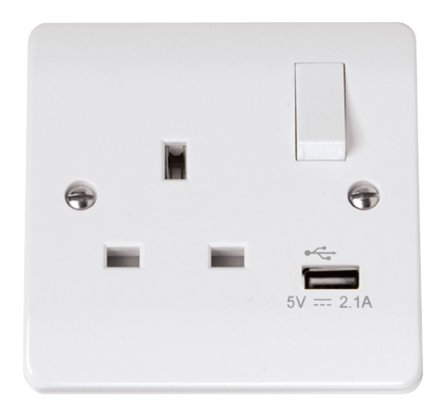 Scolmore CCA771 - 13A 1G Switched Socket With 2.1A USB Outlet Essentials Scolmore - Sparks Warehouse