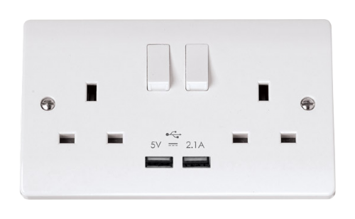 Scolmore CCA780 - 13A 2 Gang Switched Socket With 2 X USB Outlets (Total Output 2.1A) Essentials Scolmore - Sparks Warehouse