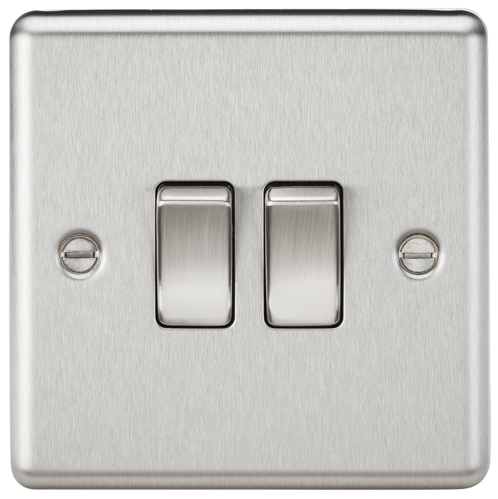 Knightsbridge CL3BC 2 Gang 2 way Light Switch - Rounded Edge Brushed Chrome light switch Knightsbridge - Sparks Warehouse