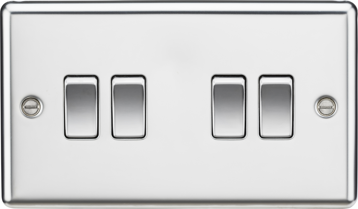 Knightsbridge CL41PC 10A 4G 2 Way Plate Switch - Rounded Edge Polished Chrome light switch Knightsbridge - Sparks Warehouse