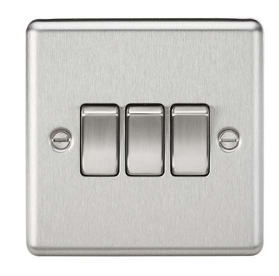 Knightsbridge CL4BC 3 Gang 2 way Light Switch - Rounded Edge Brushed Chrome light switch Knightsbridge - Sparks Warehouse