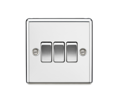 Knightsbridge CL4PC 3 Gang 2 way Light Switch - Rounded Edge Polished Chrome light switch Knightsbridge - Sparks Warehouse