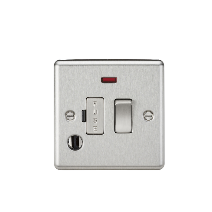 Knightsbridge CL63FBC 13A Switched Fused Spur Unit W/Neon & Outlet - Rounded Edge Brushed Chrome Fuse Unit Knightsbridge - Sparks Warehouse